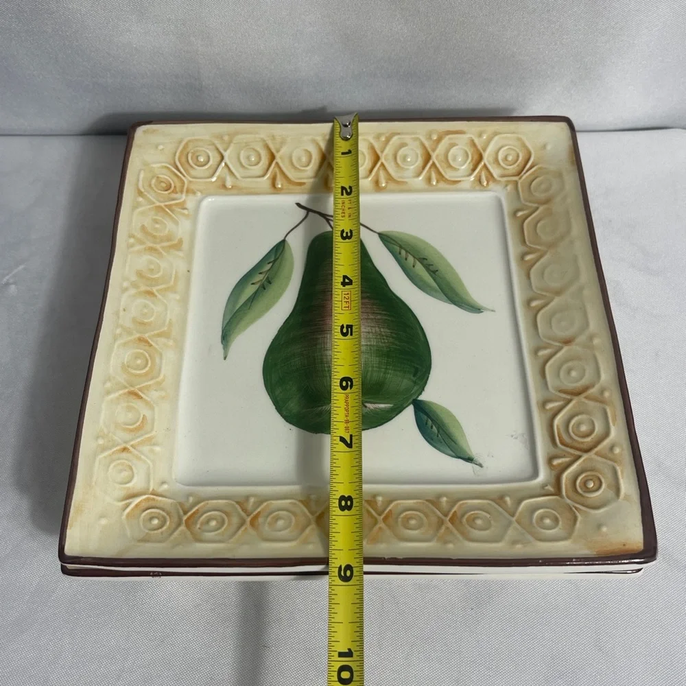 Stebas Hand Painted Italian Fruit Plates Pear Apple Wall Decor Set of 2